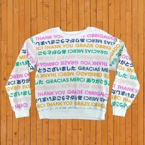 Wound Up Sweatshirt Crewneck Long Sleeve Women White XL Thank You Gracias‎ WS160